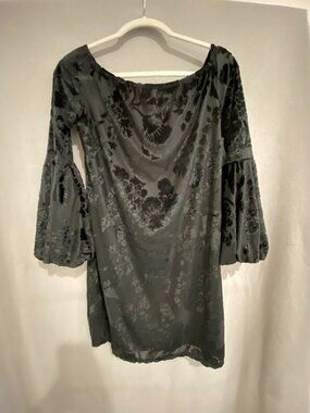 Basically Me Black Floral Velvet Burnout Top Sheer Blouse Size Small USA Made